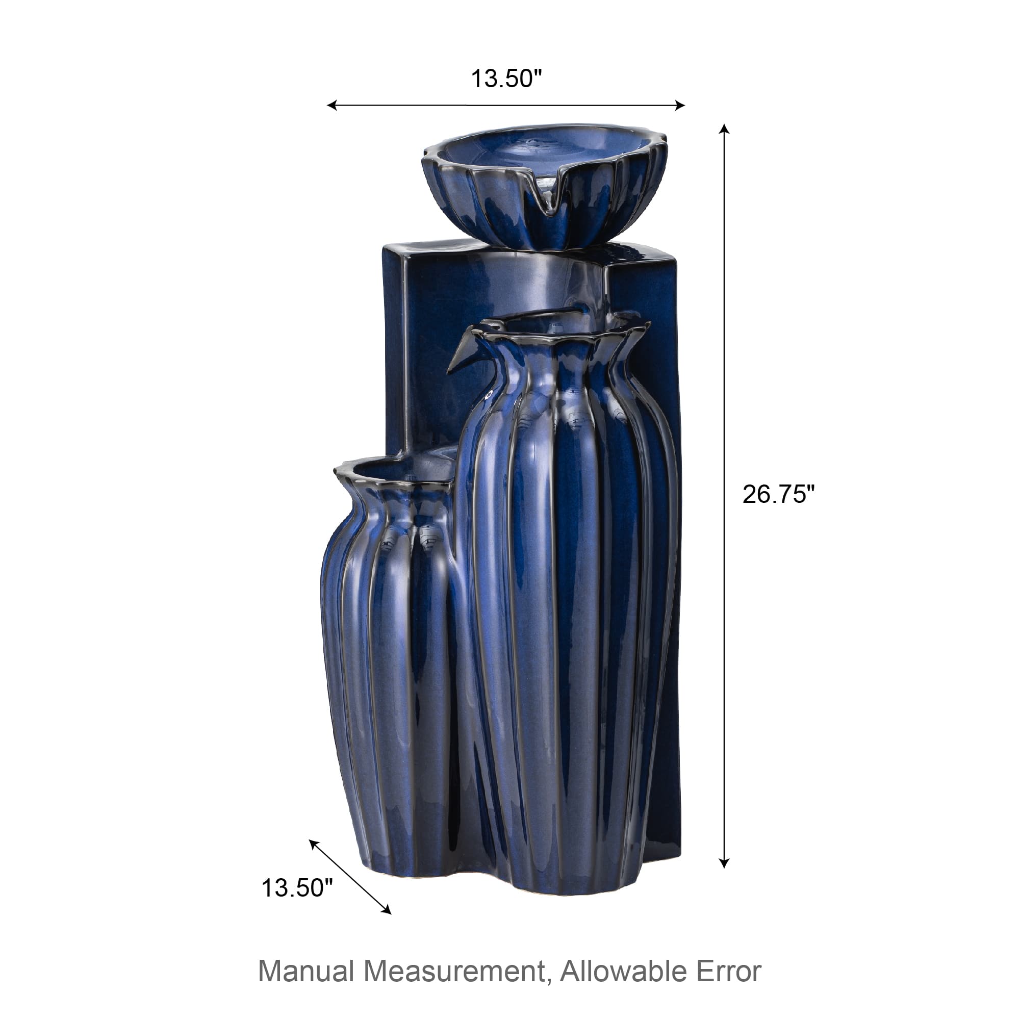 Glitzhome® 26.75" 3-Tier LED Fluted Textured Ceramic Outdoor Floor Fountain